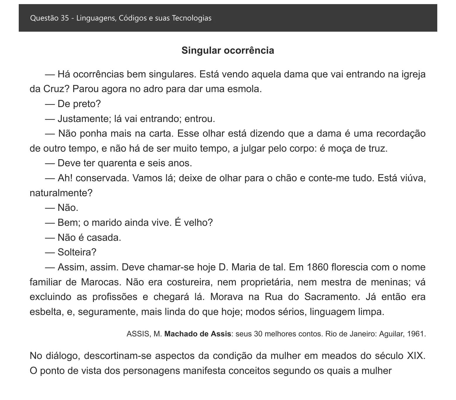Enunciado visual completo da questão 35 do ENEM 2021 - 1º Dia – Caderno 1 – Azul – Espanhol – Aplicação digital, página 40.