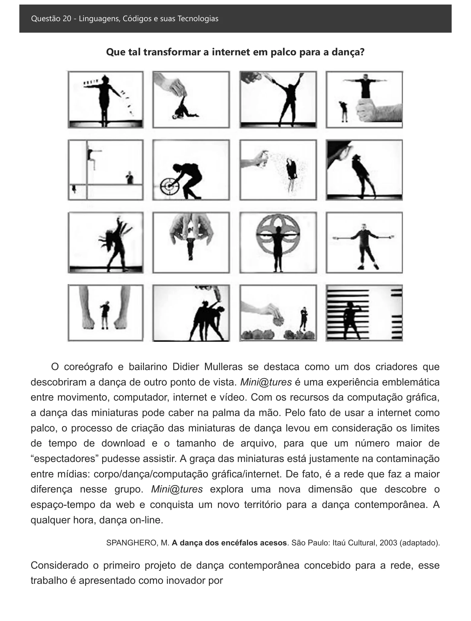 Enunciado visual completo da questão 20 do ENEM 2021 - 1º Dia – Caderno 1 – Azul – Espanhol – Aplicação digital, página 25.