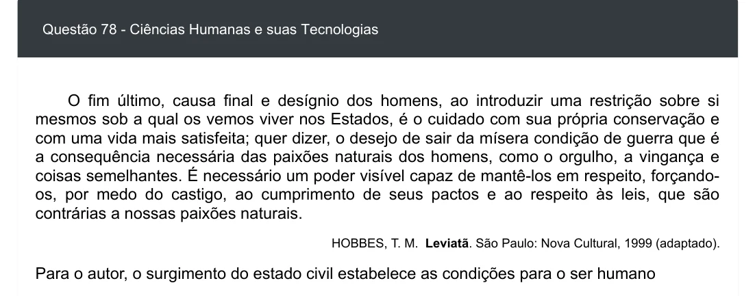 Enunciado visual completo da questão 78 do ENEM 2020 - 1º Dia - Caderno 4 – Rosa – Espanhol – Aplicação digital, página 86.