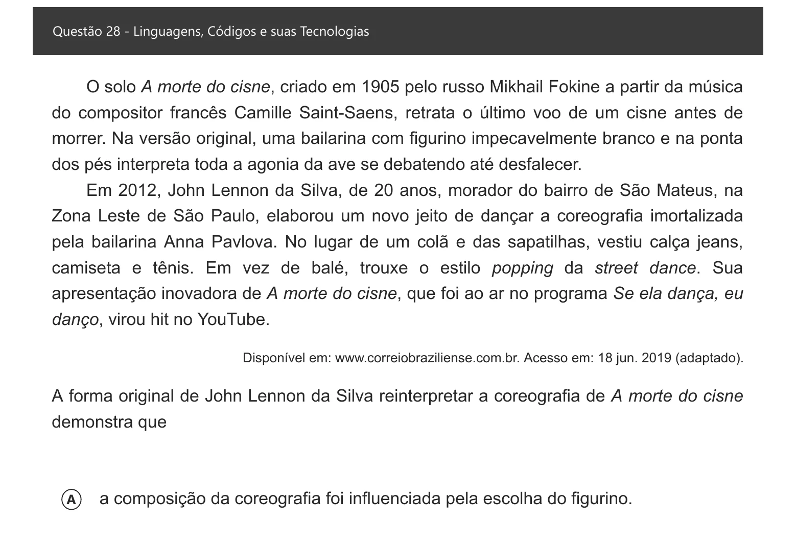 Enunciado visual completo da questão 28 do ENEM 2021 - 1º Dia – Caderno 3 – Branco – Espanhol – Aplicação digital, página 33.