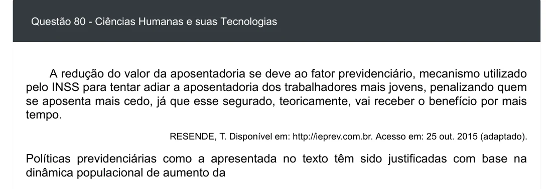 Enunciado visual completo da questão 80 do ENEM 2020 - 1º Dia - Caderno 4 – Rosa – Espanhol – Aplicação digital, página 88.
