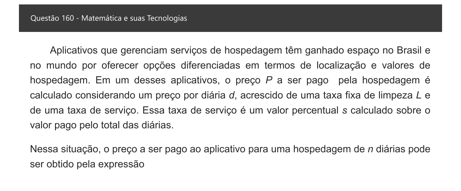 Enunciado visual completo da questão 160 do ENEM 2021 - 2º Dia – Caderno 6 – Cinza – Aplicação digital, página 80.