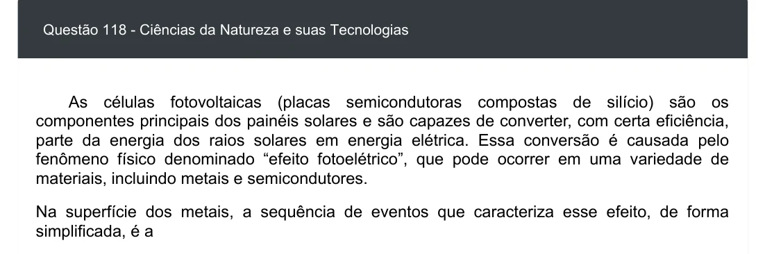 Enunciado visual completo da questão 118 do ENEM 2020 - 2º Dia - Caderno 5 – Amarelo – Aplicação digital, página 33.