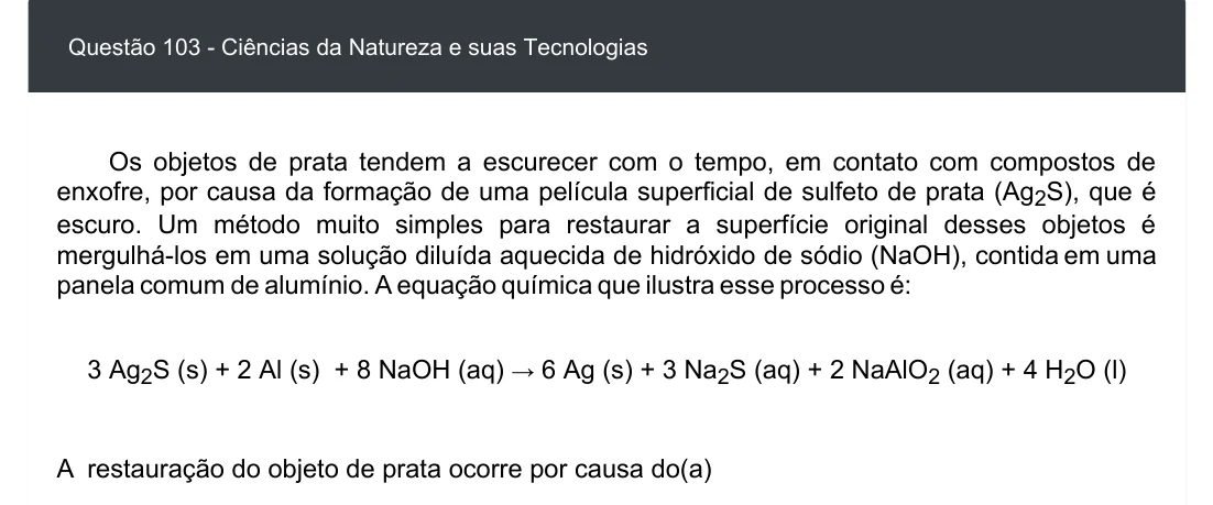 Enunciado visual completo da questão 103 do ENEM 2020 - 2º Dia - Caderno 8 – Rosa – Aplicação digital, página 17.