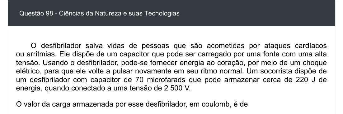 Enunciado visual completo da questão 98 do ENEM 2020 - 2º Dia - Caderno 8 – Rosa – Aplicação digital, página 12.
