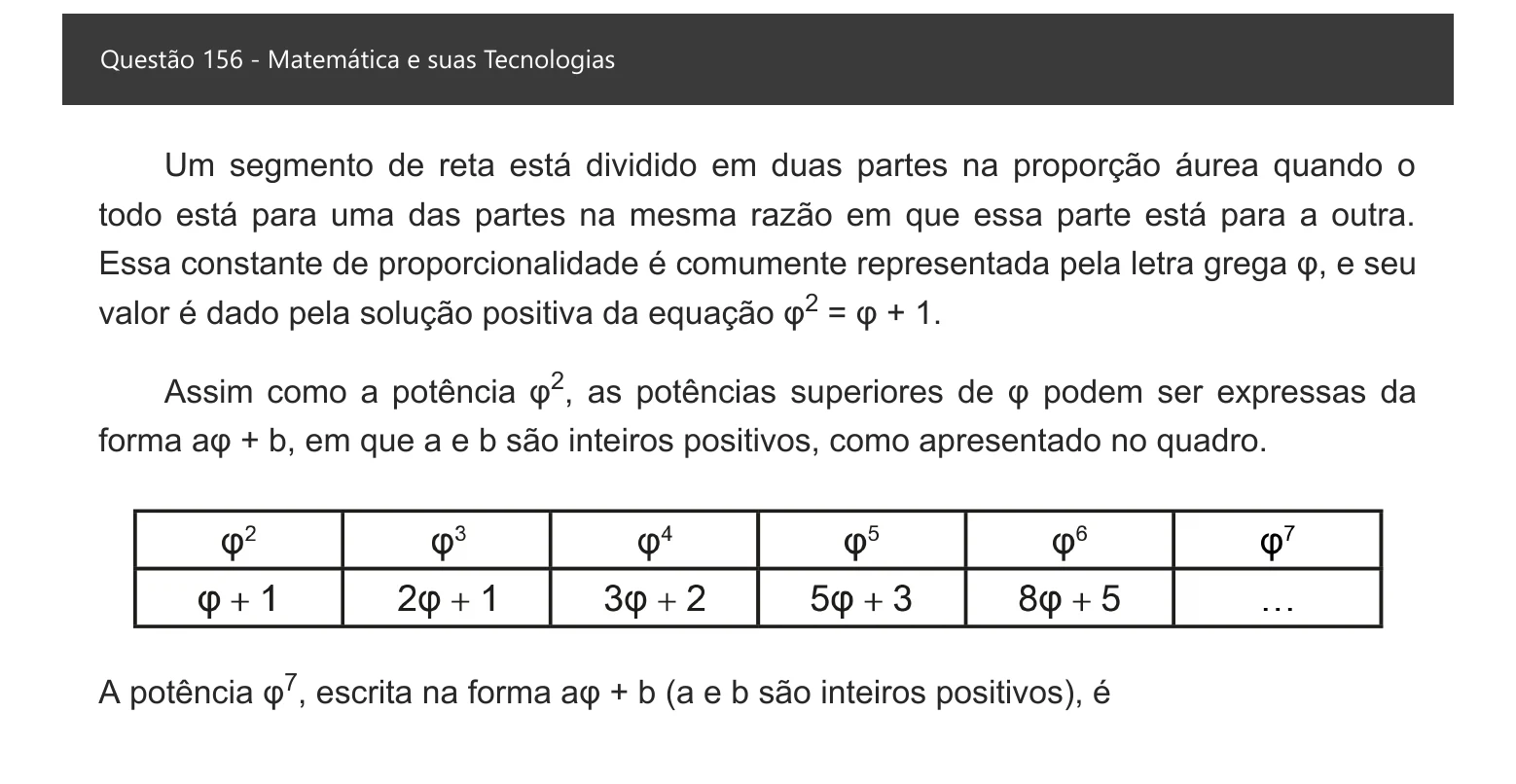 Enunciado visual completo da questão 156 do ENEM 2021 - 2º Dia – Caderno 6 – Cinza – Aplicação digital, página 75.
