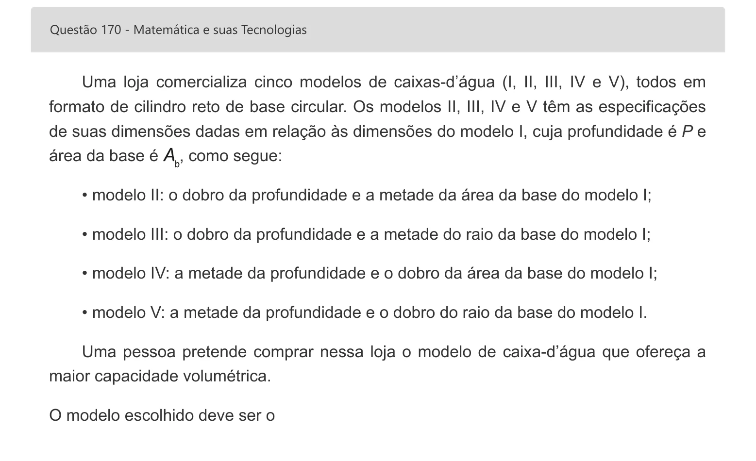 Enunciado visual completo da questão 170 do ENEM 2022 - 2º Dia – Caderno 8 – Rosa – Aplicação digital, página 90.