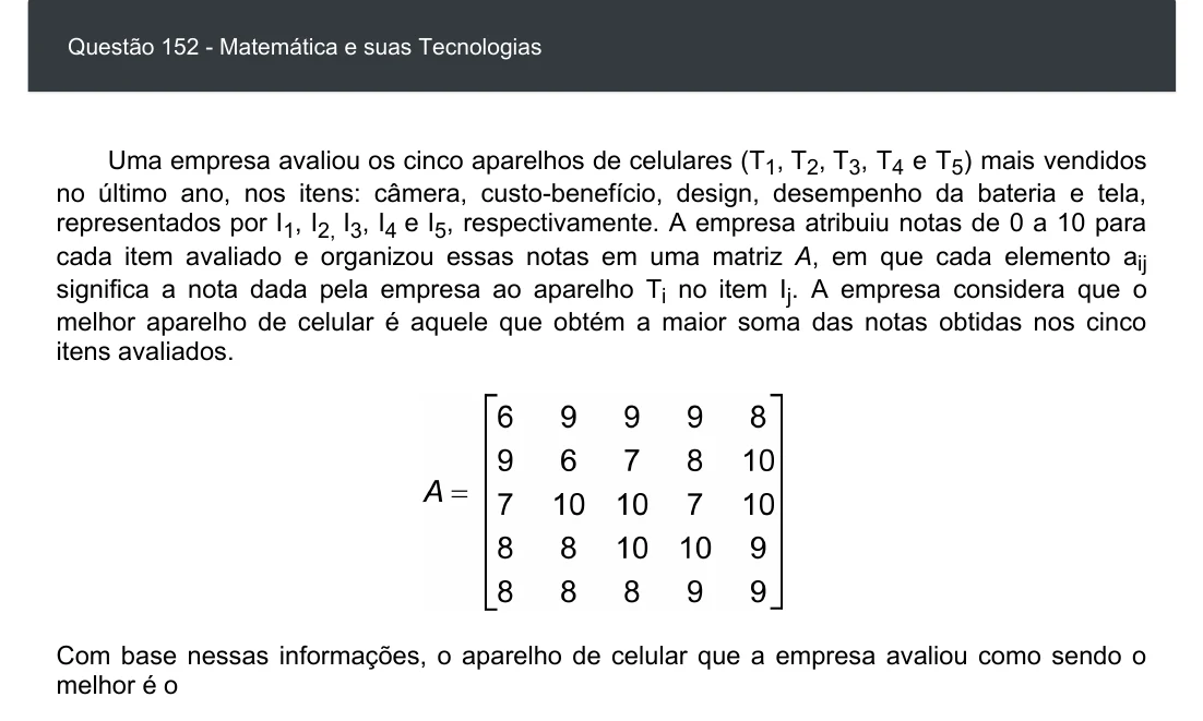 Enunciado visual completo da questão 152 do ENEM 2020 - 2º Dia - Caderno 7 – Azul – Aplicação digital, página 67.