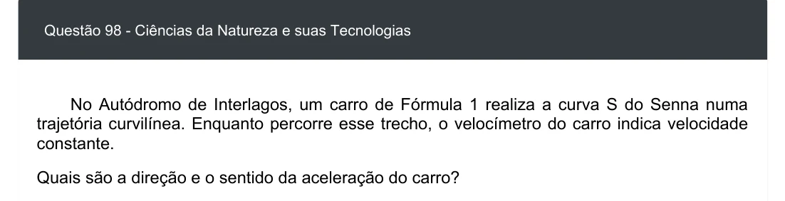 Enunciado visual completo da questão 98 do ENEM 2020 - 2º Dia - Caderno 5 – Amarelo – Aplicação digital, página 12.