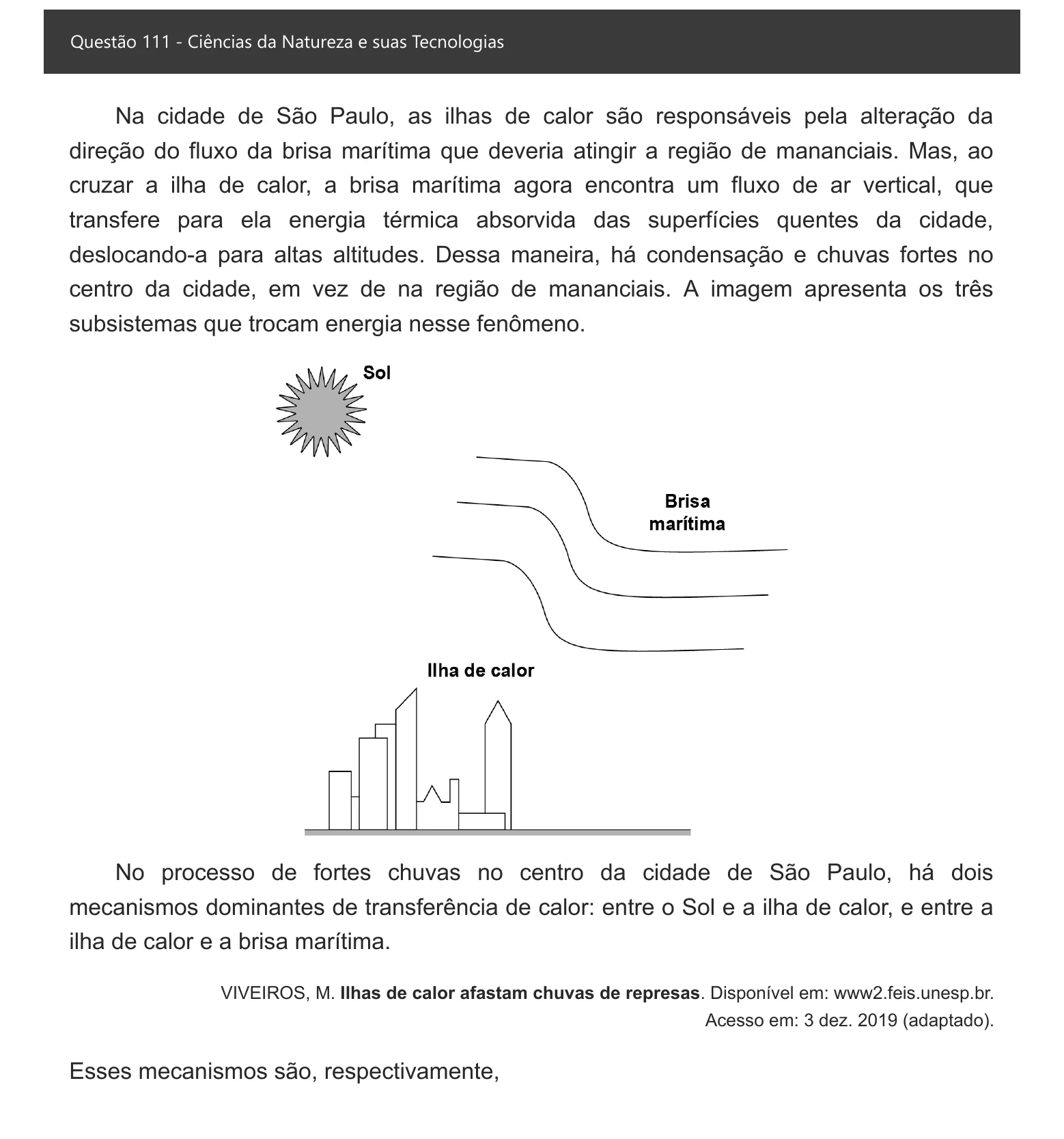 Enunciado visual completo da questão 111 do ENEM 2021 - 2º Dia – Caderno 5 – Amarelo – Aplicação digital, página 27.