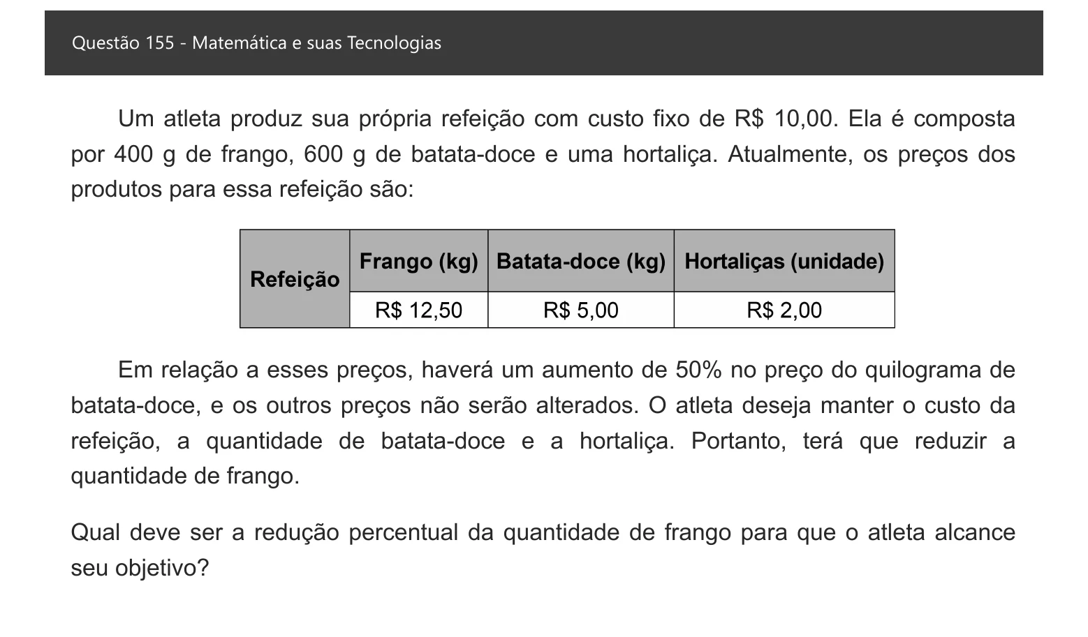 Enunciado visual completo da questão 155 do ENEM 2021 - 2º Dia – Caderno 7 – Azul – Aplicação digital, página 74.