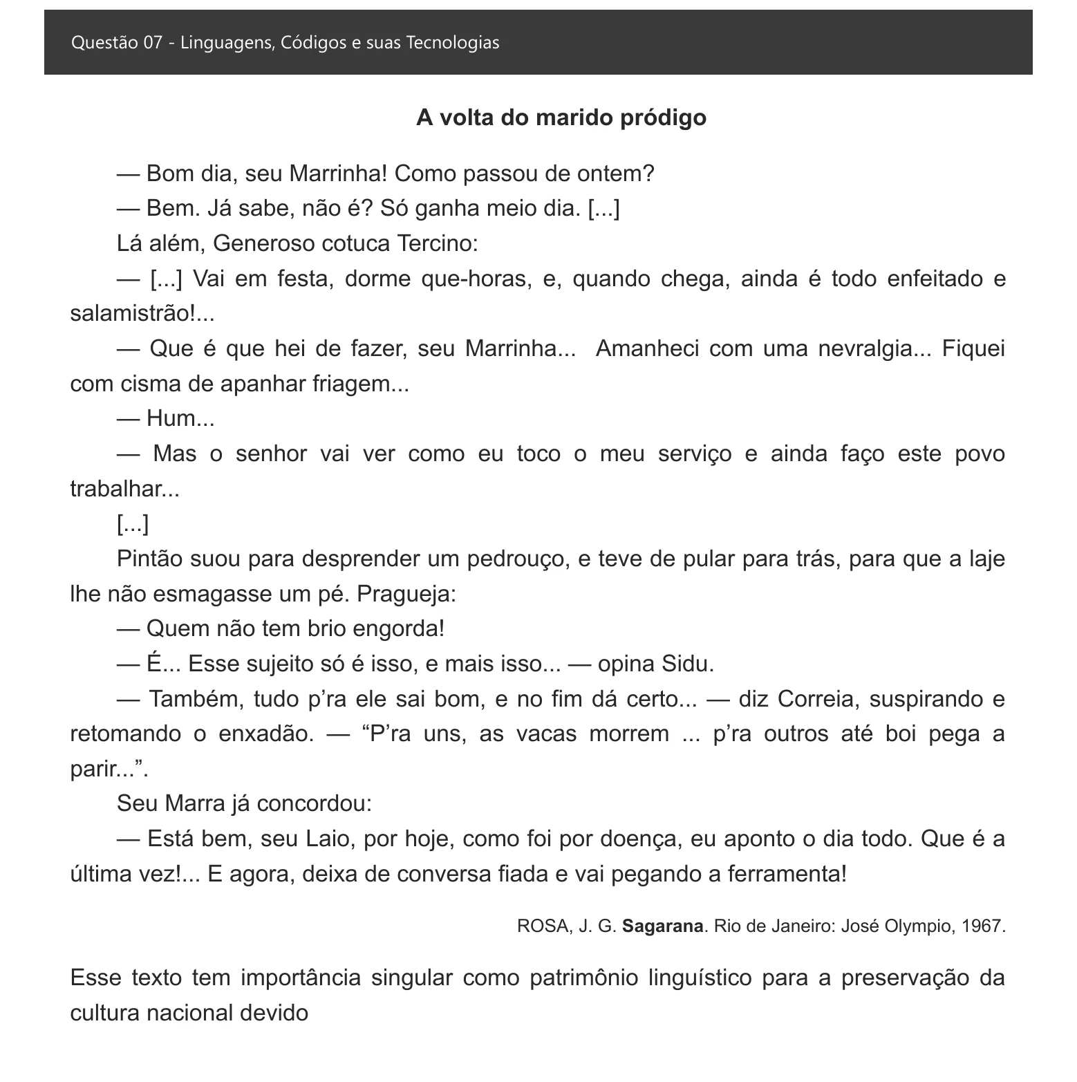 Enunciado visual completo da questão 7 do ENEM 2021 - 1º Dia – Caderno 3 – Branco – Espanhol – Aplicação digital, página 12.