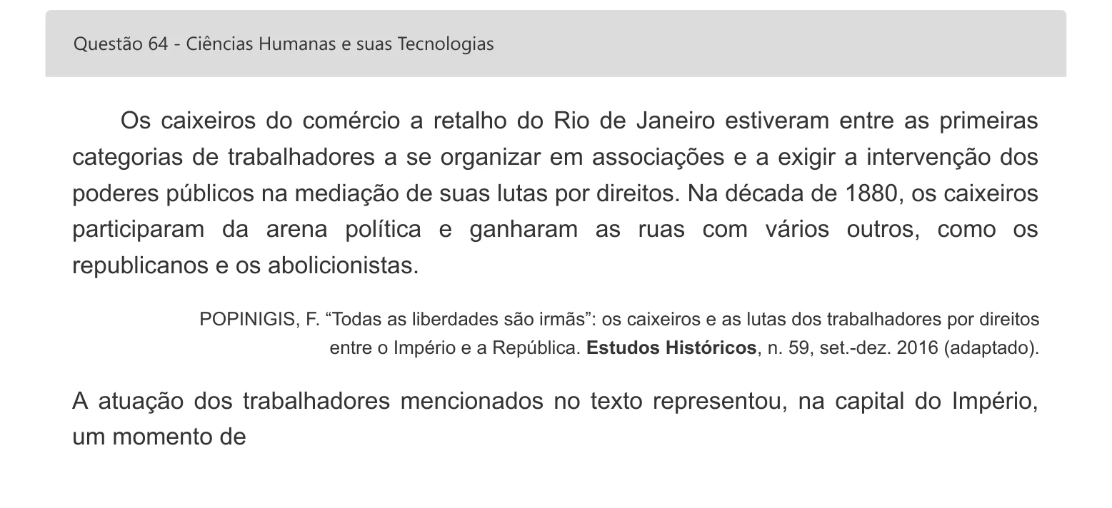 Enunciado visual completo da questão 64 do ENEM 2022 - 1º Dia – Caderno 2 – Amarelo – Inglês – Aplicação digital, página 77.