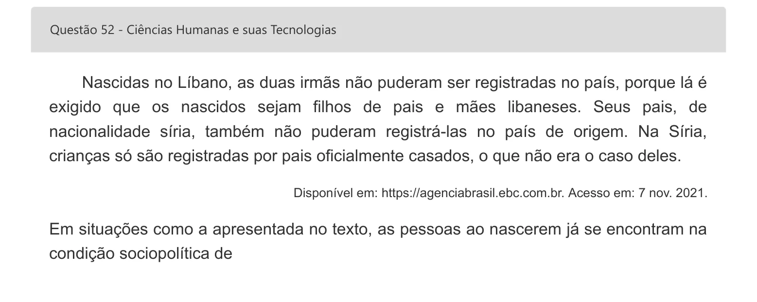 Enunciado visual completo da questão 52 do ENEM 2022 - 1º Dia – Caderno 3 – Branco – Inglês – Aplicação digital, página 65.