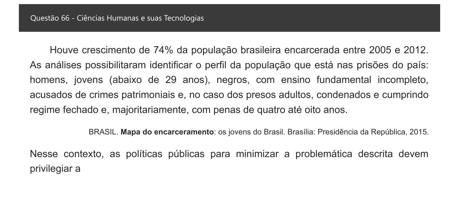 Enunciado visual completo da questão 66 do ENEM 2021 - 1º Dia – Caderno 1 – Azul – Espanhol – Aplicação digital, página 74.