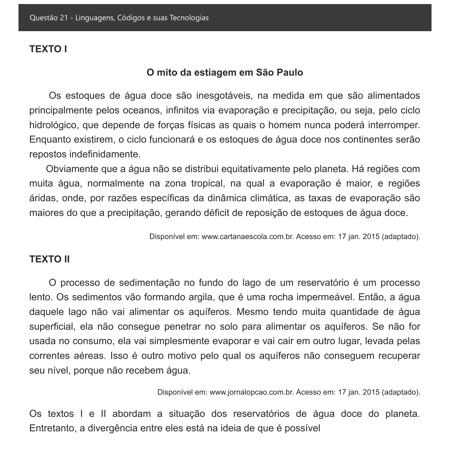 Enunciado visual completo da questão 21 do ENEM 2021 - 1º Dia – Caderno 1 – Azul – Espanhol – Aplicação digital, página 26.