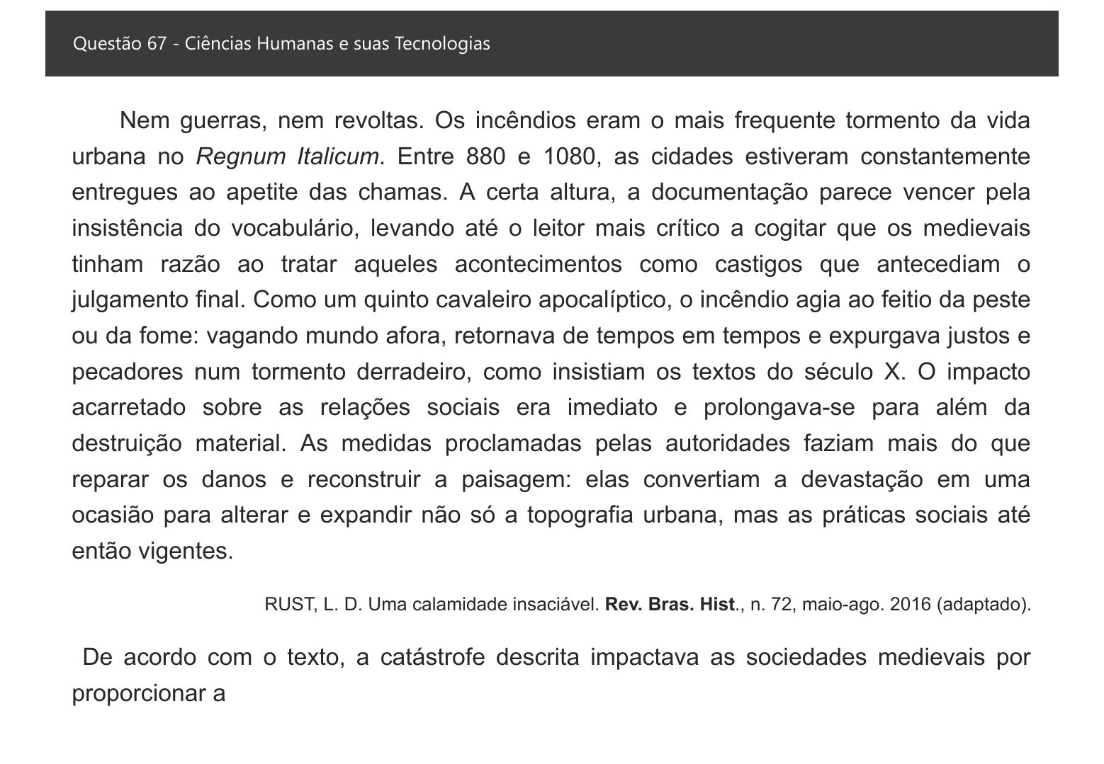 Enunciado visual completo da questão 67 do ENEM 2021 - 1º Dia – Caderno 1 – Azul – Espanhol – Aplicação digital, página 75.