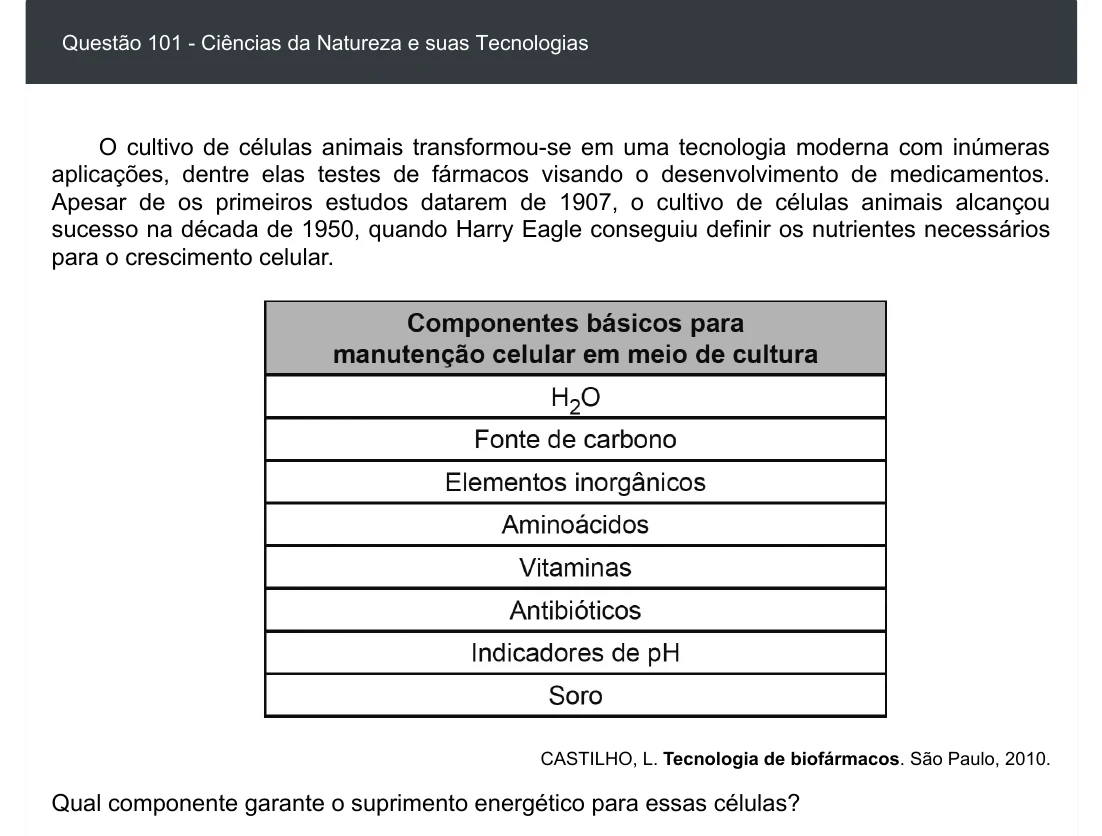 Enunciado visual completo da questão 101 do ENEM 2020 - 2º Dia - Caderno 8 – Rosa – Aplicação digital, página 15.