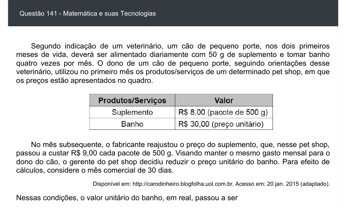 Enunciado visual completo da questão 141 do ENEM 2020 - 2º Dia - Caderno 5 – Amarelo – Aplicação digital, página 56.