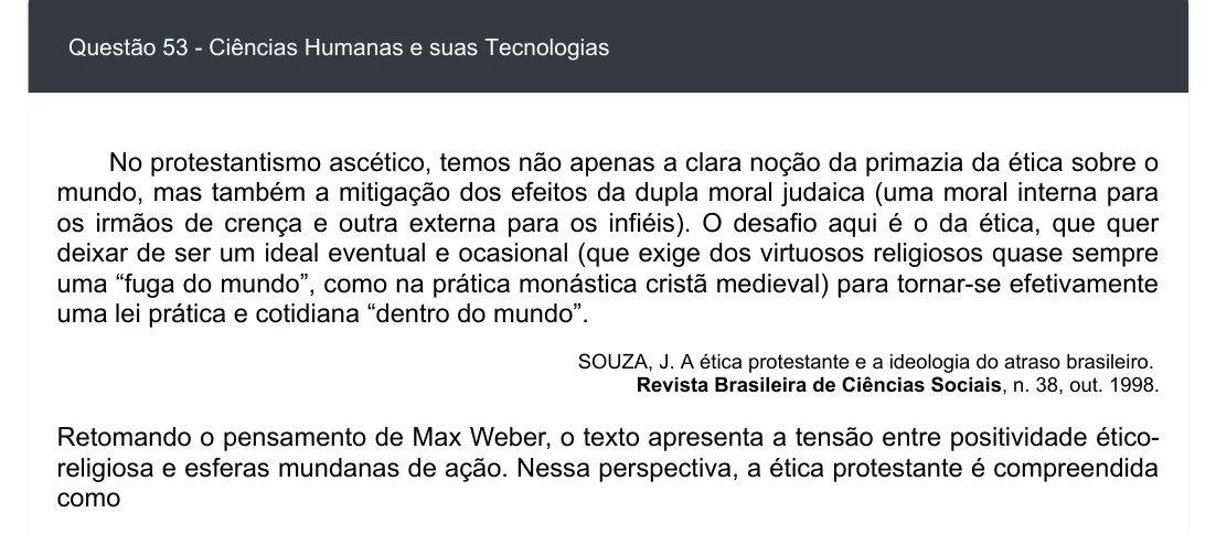 Enunciado visual completo da questão 53 do ENEM 2020 - 1º Dia - Caderno 1 – Azul – Inglês – Aplicação digital, página 61.