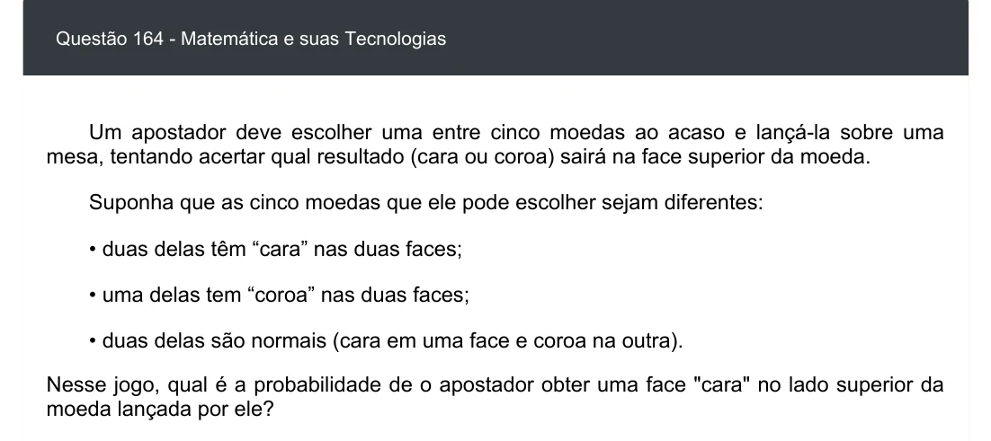 Enunciado visual completo da questão 164 do ENEM 2020 - 2º Dia - Caderno 5 – Amarelo – Aplicação digital, página 80.