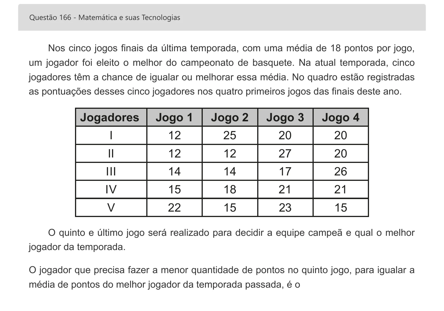 Enunciado visual completo da questão 166 do ENEM 2022 - 2º Dia – Caderno 5 – Amarelo – Aplicação digital, página 86.