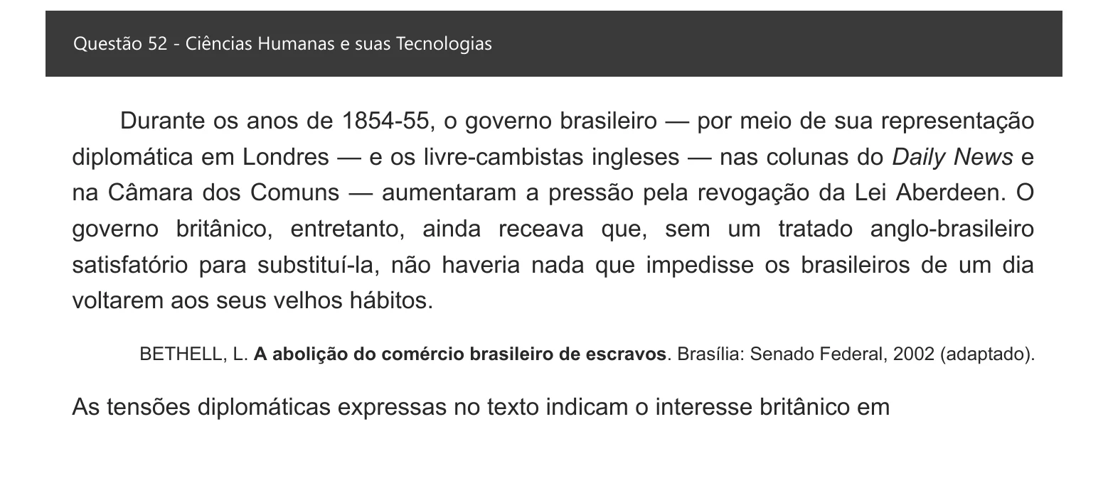 Enunciado visual completo da questão 52 do ENEM 2021 - 1º Dia – Caderno 1 – Azul – Espanhol – Aplicação digital, página 60.