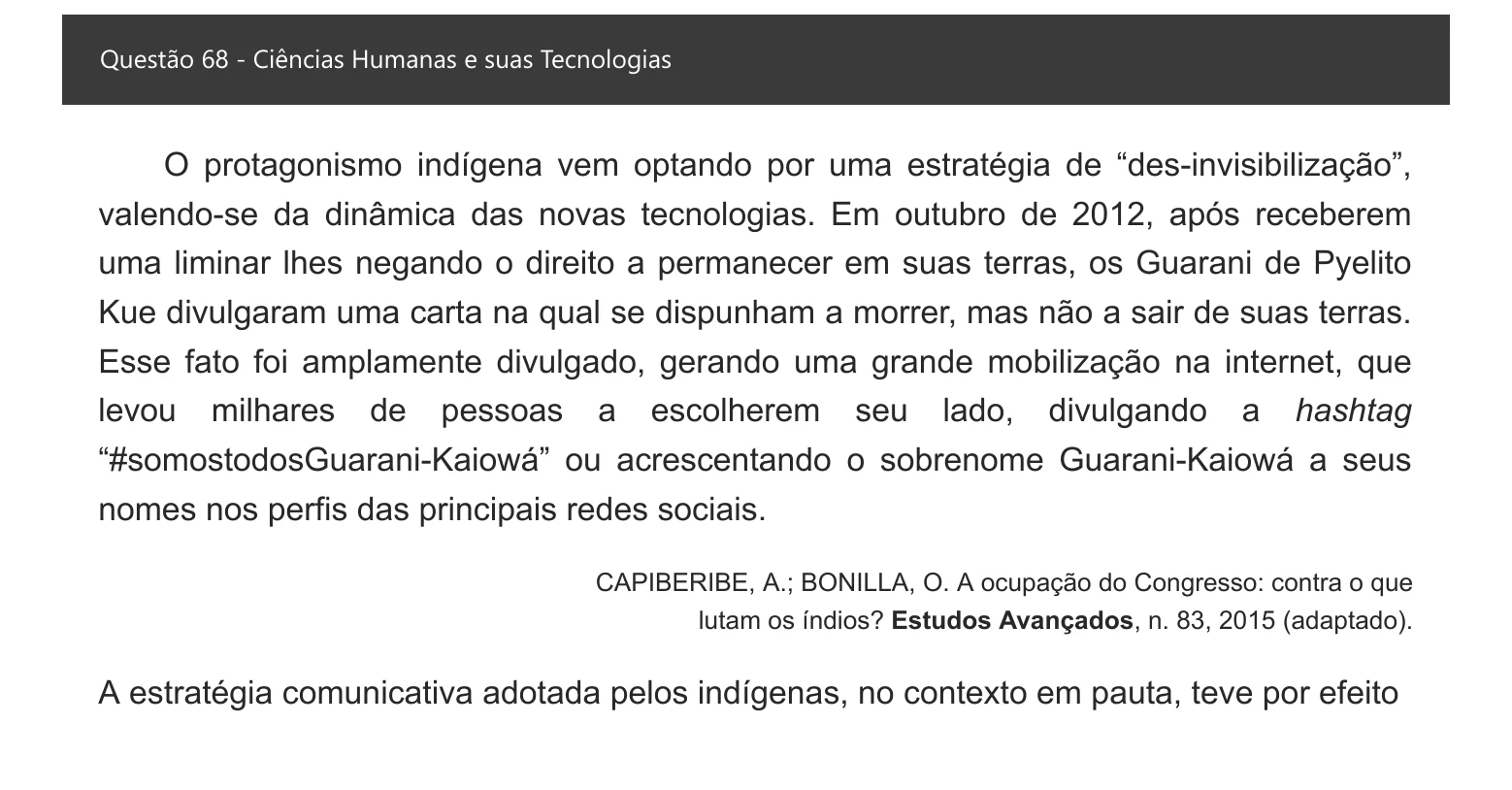 Enunciado visual completo da questão 68 do ENEM 2021 - 1º Dia – Caderno 1 – Azul – Espanhol – Aplicação digital, página 76.