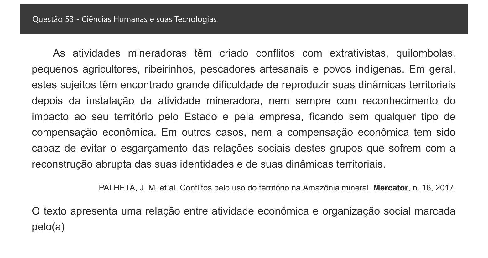 Enunciado visual completo da questão 53 do ENEM 2021 - 1º Dia – Caderno 4 – Rosa – Espanhol – Aplicação digital, página 61.