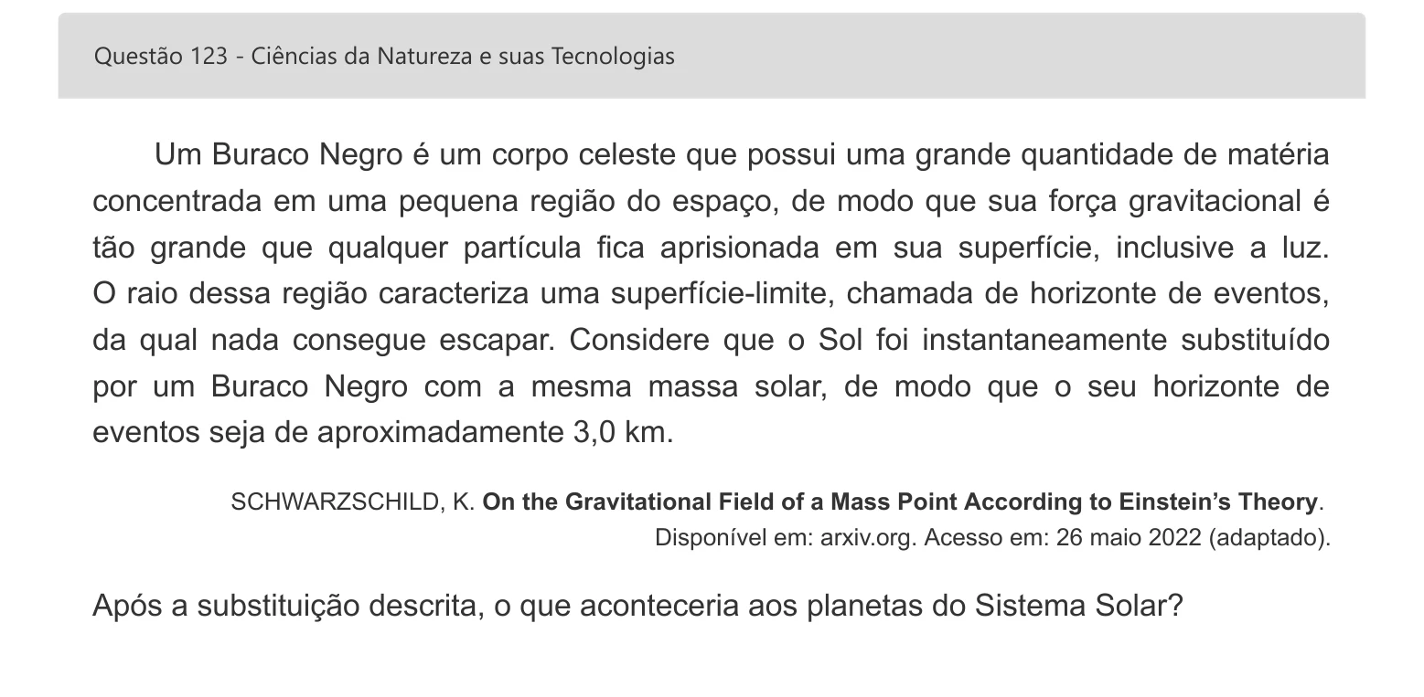 Enunciado visual completo da questão 123 do ENEM 2022 - 2º Dia – Caderno 7 – Azul – Aplicação digital, página 41.