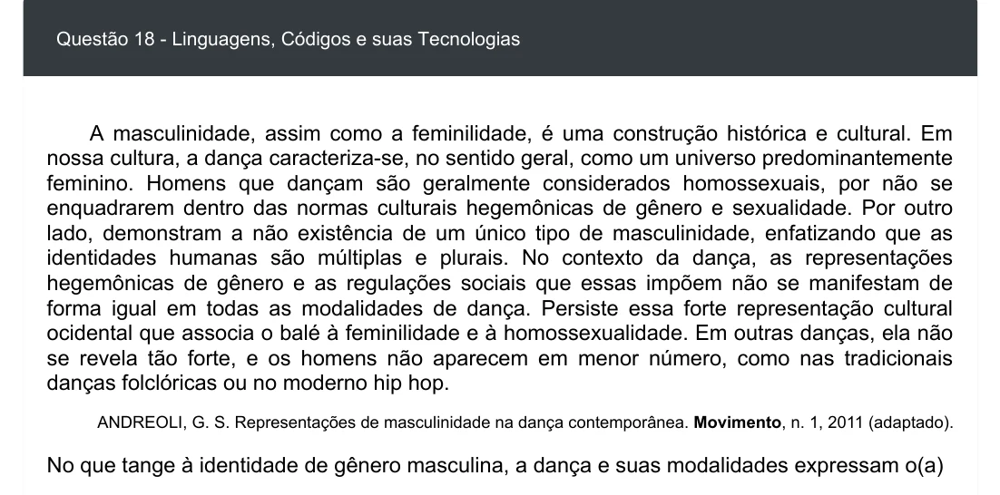 Enunciado visual completo da questão 18 do ENEM 2020 - 1º Dia - Caderno 3 – Branco – Inglês – Aplicação digital, página 22.
