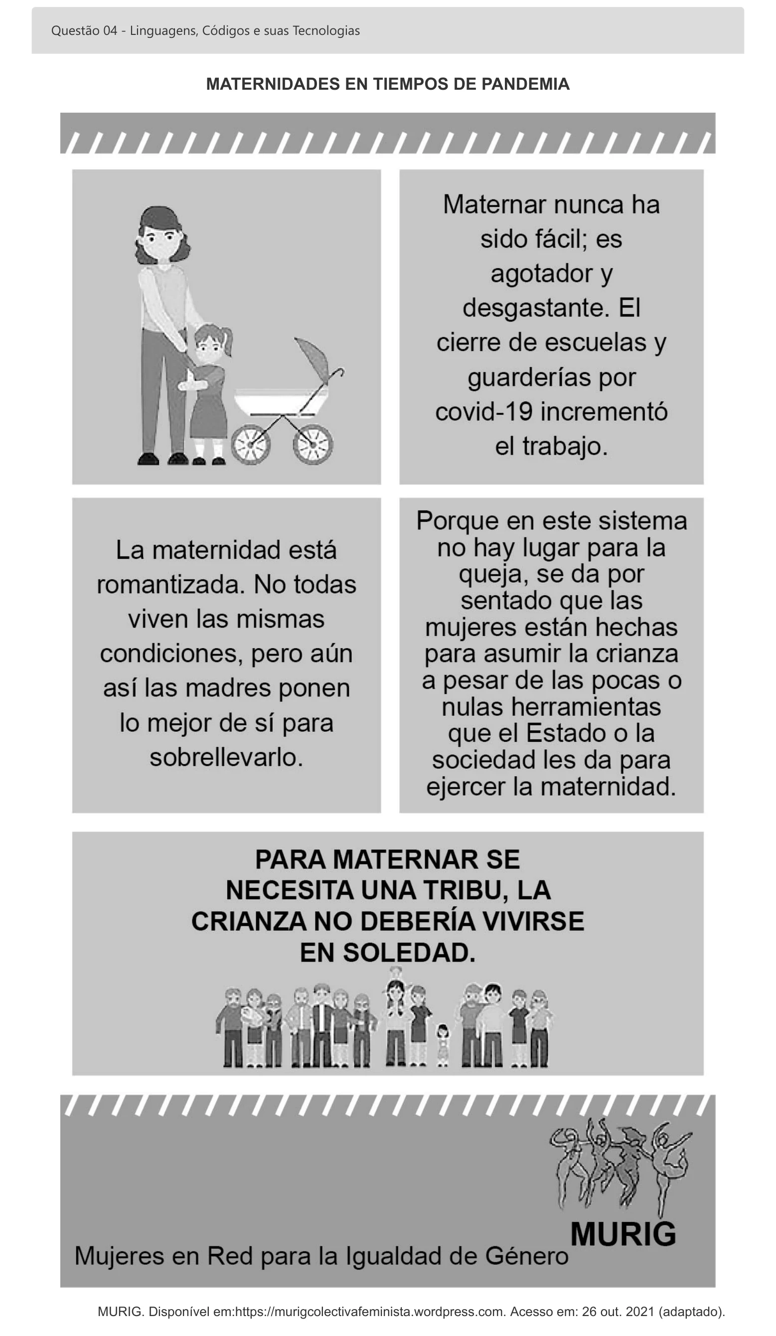 Enunciado visual completo da questão 4 do ENEM 2022 - 1º Dia – Caderno 2 – Amarelo – Espanhol – Aplicação digital, página 11.