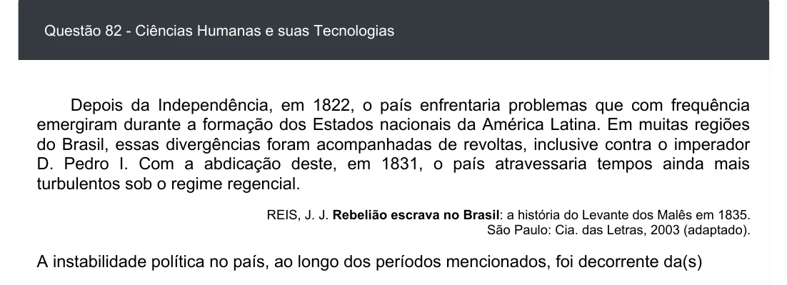 Enunciado visual completo da questão 82 do ENEM 2020 - 1º Dia - Caderno 3 – Branco – Inglês – Aplicação digital, página 90.