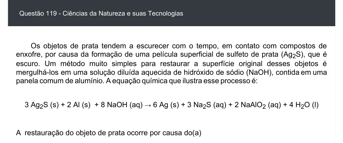 Enunciado visual completo da questão 119 do ENEM 2020 - 2º Dia - Caderno 5 – Amarelo – Aplicação digital, página 34.