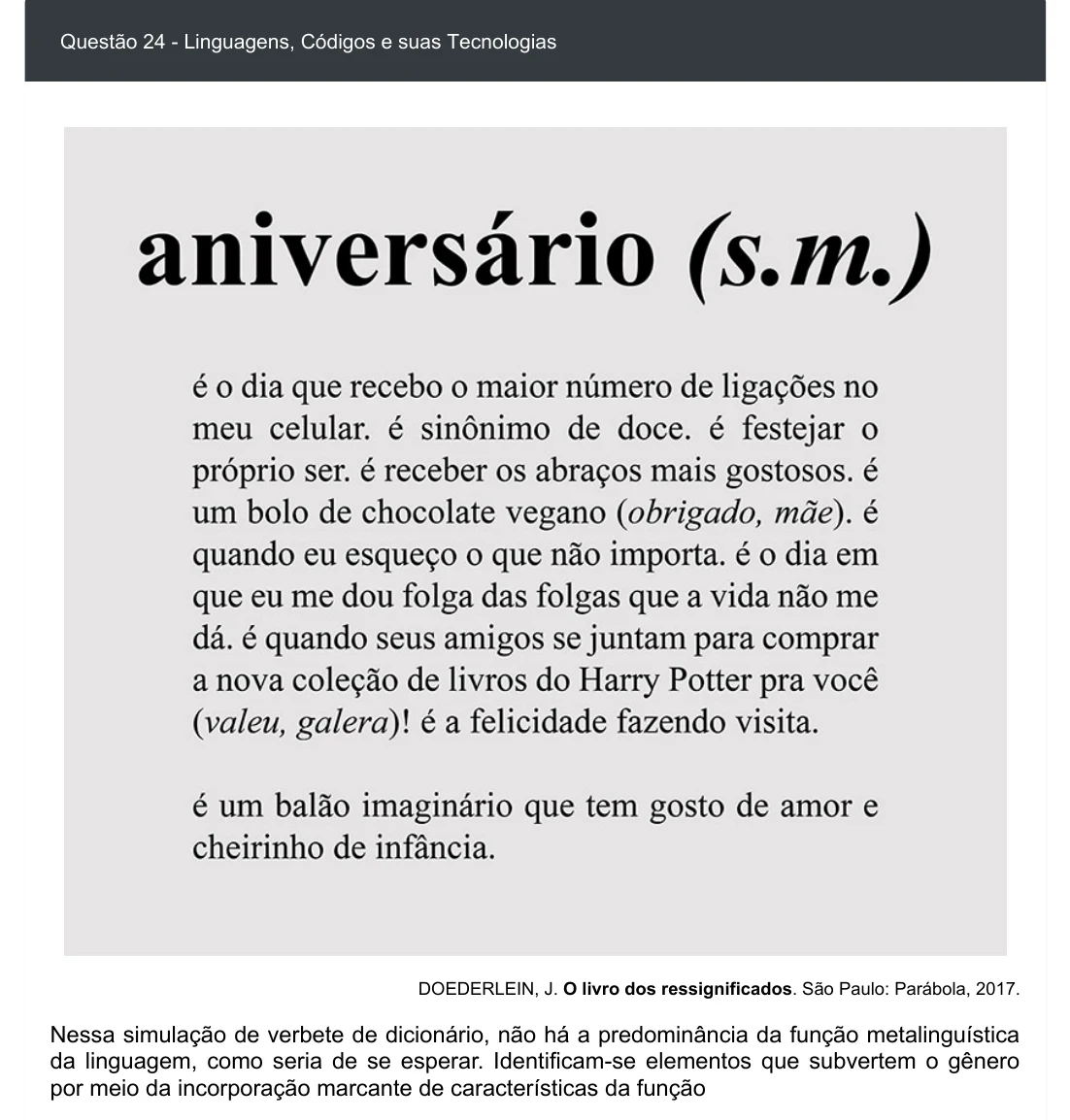 Enunciado visual completo da questão 24 do ENEM 2020 - 1º Dia - Caderno 3 – Branco – Inglês – Aplicação digital, página 28.