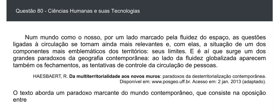 Enunciado visual completo da questão 80 do ENEM 2020 - 1º Dia - Caderno 3 – Branco – Inglês – Aplicação digital, página 88.