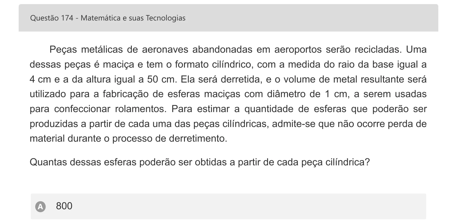 Enunciado visual completo da questão 174 do ENEM 2022 - 2º Dia – Caderno 7 – Azul – Aplicação digital, página 94.