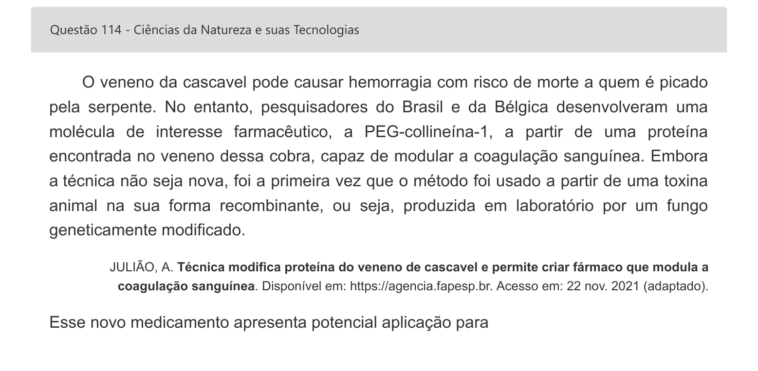 Enunciado visual completo da questão 114 do ENEM 2022 - 2º Dia – Caderno 5 – Amarelo – Aplicação digital, página 31.