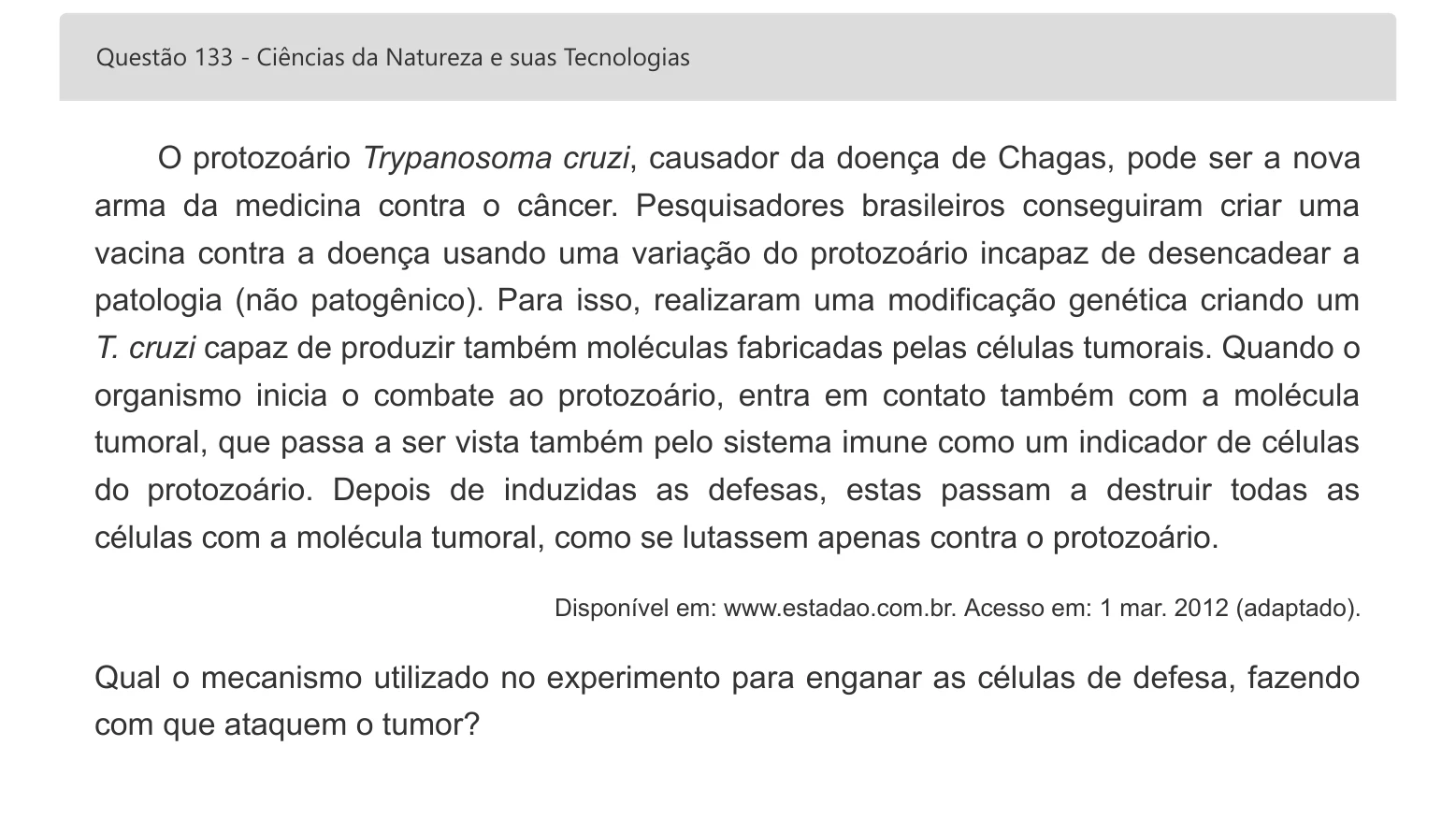 Enunciado visual completo da questão 133 do ENEM 2022 - 2º Dia – Caderno 7 – Azul – Aplicação digital, página 51.