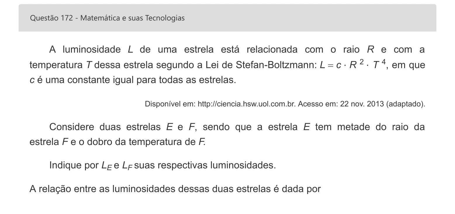 Enunciado visual completo da questão 172 do ENEM 2022 - 2º Dia – Caderno 5 – Amarelo – Aplicação digital, página 92.