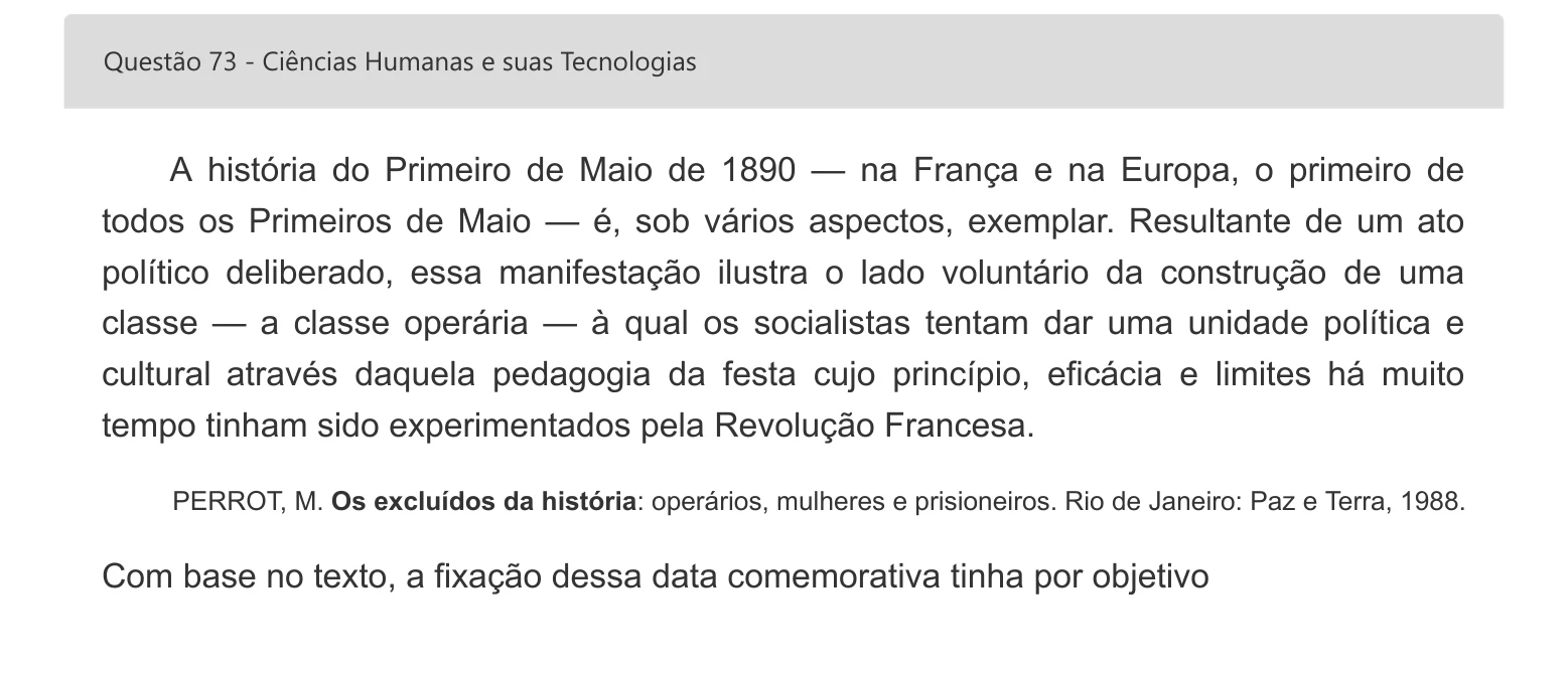 Enunciado visual completo da questão 73 do ENEM 2022 - 1º Dia – Caderno 1 – Azul – Espanhol – Aplicação digital, página 88.