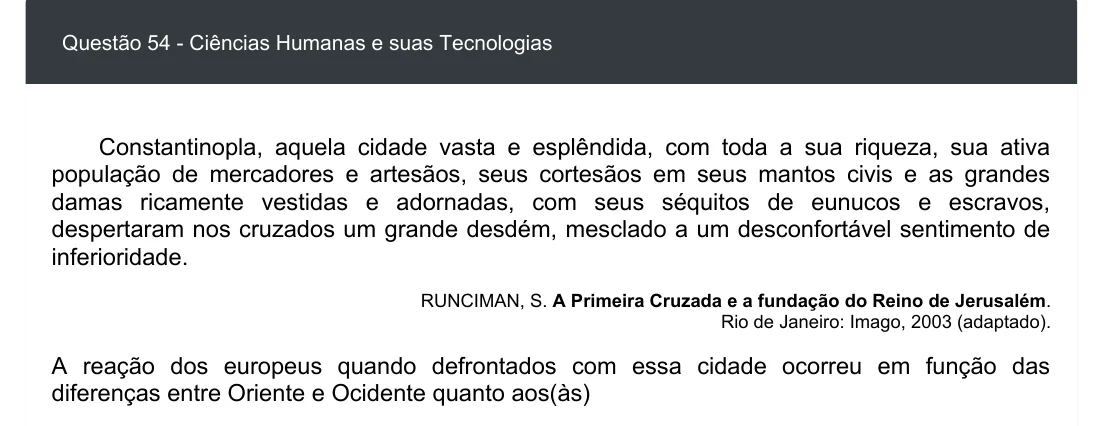Enunciado visual completo da questão 54 do ENEM 2020 - 1º Dia - Caderno 1 – Azul – Inglês – Aplicação digital, página 62.