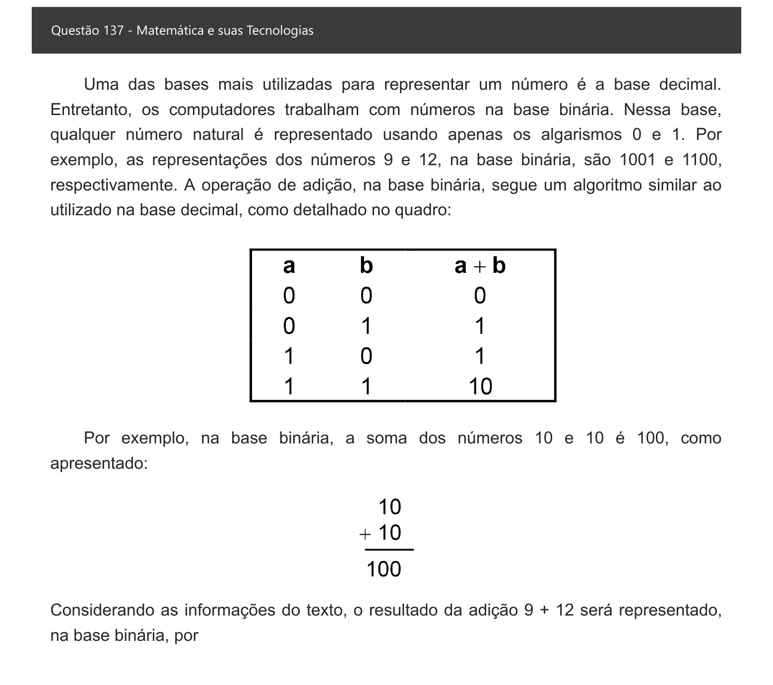 Enunciado visual completo da questão 137 do ENEM 2021 - 2º Dia – Caderno 5 – Amarelo – Aplicação digital, página 55.