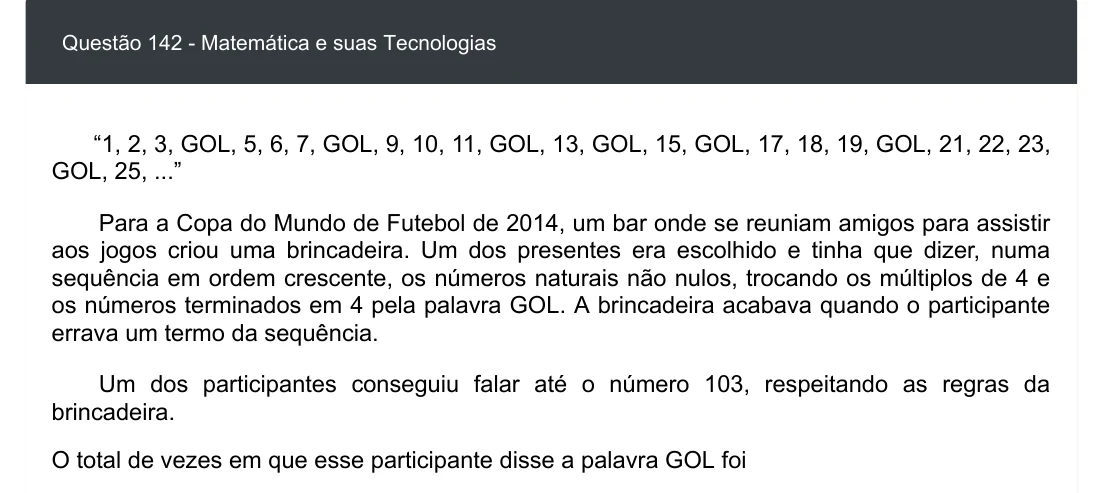Enunciado visual completo da questão 142 do ENEM 2020 - 2º Dia - Caderno 5 – Amarelo – Aplicação digital, página 57.