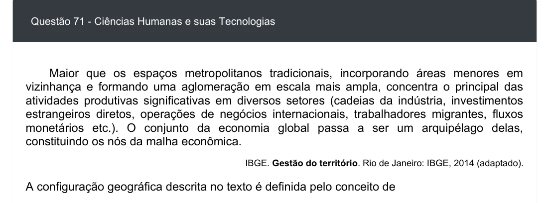 Enunciado visual completo da questão 71 do ENEM 2020 - 1º Dia - Caderno 4 – Rosa – Espanhol – Aplicação digital, página 79.