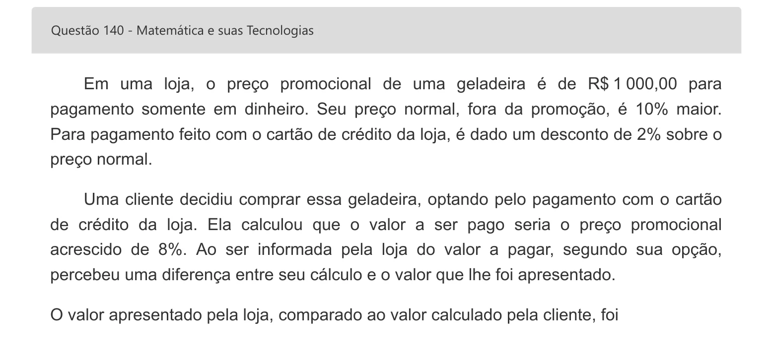 Enunciado visual completo da questão 140 do ENEM 2022 - 2º Dia – Caderno 5 – Amarelo – Aplicação digital, página 58.