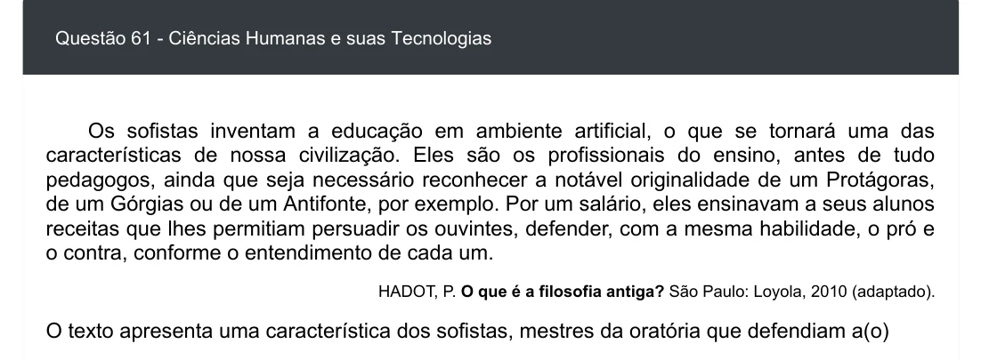 Enunciado visual completo da questão 61 do ENEM 2020 - 1º Dia - Caderno 3 – Branco – Inglês – Aplicação digital, página 69.