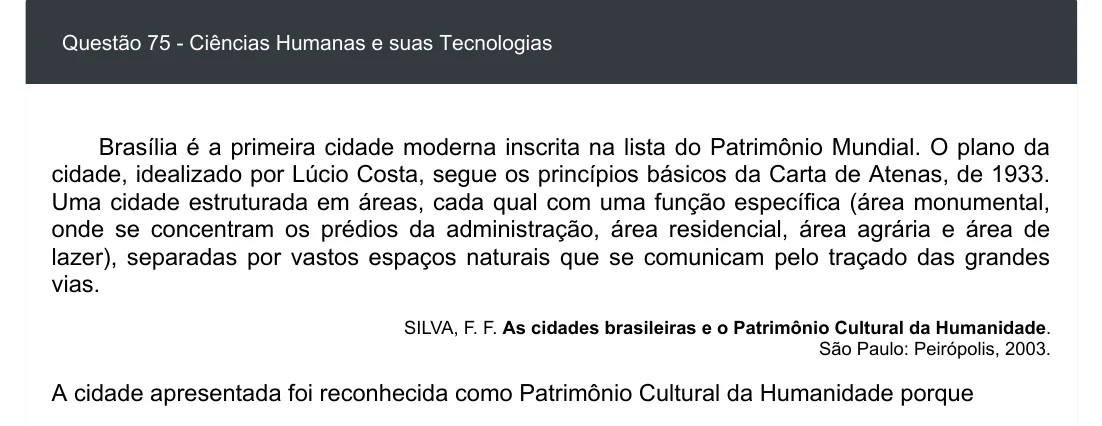 Enunciado visual completo da questão 75 do ENEM 2020 - 1º Dia - Caderno 3 – Branco – Inglês – Aplicação digital, página 83.