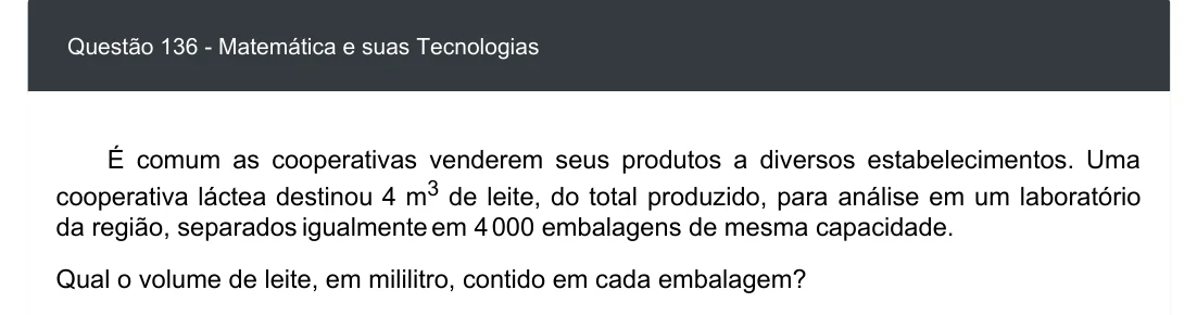 Enunciado visual completo da questão 136 do ENEM 2020 - 2º Dia - Caderno 5 – Amarelo – Aplicação digital, página 51.