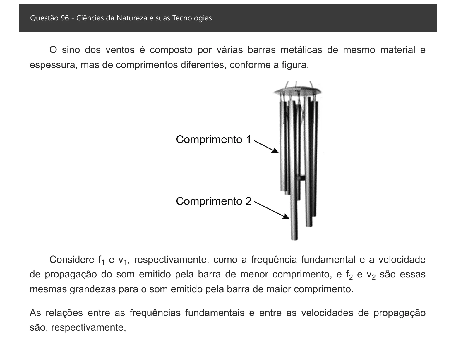 Enunciado visual completo da questão 96 do ENEM 2021 - 2º Dia – Caderno 8 – Rosa – Aplicação digital, página 12.